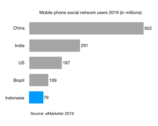 mobile social network users in china india us brazil and indonesia in 2019