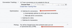 facebook optimized for conversion setting