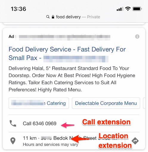 mobile sem ad with call extension and location extension jul 2020