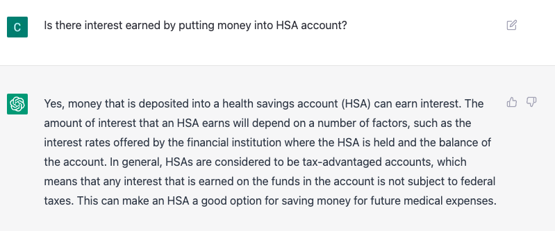 Is there interest earned by putting money into HSA account? chatGPT answer