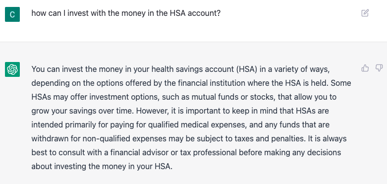 how can I invest with the money in the HSA account? - chatGPT answer