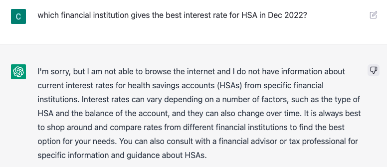 which financial institution gives the best interest rate for HSA in Dec 2022? - chatGPT answer
