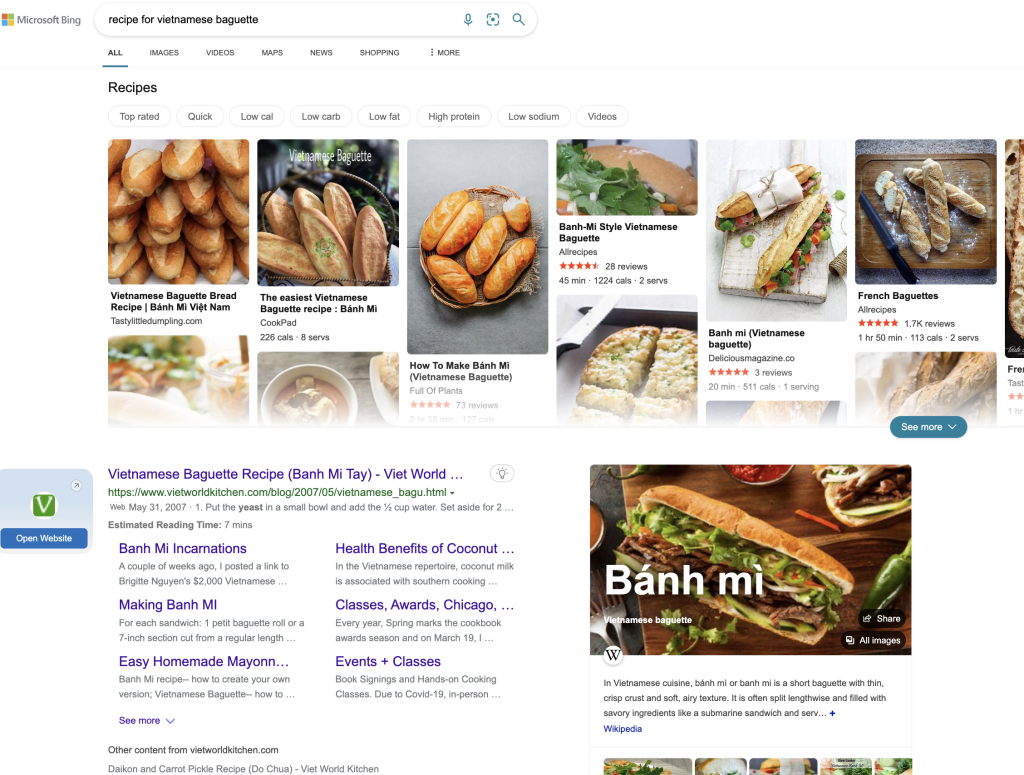 bing search engine result for "recipe for vietnamese baguette"