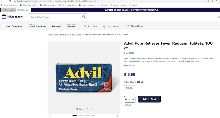 advil price on HSA store feb 2023