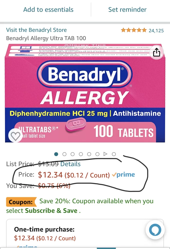 benadryl price on Amazon feb 2023