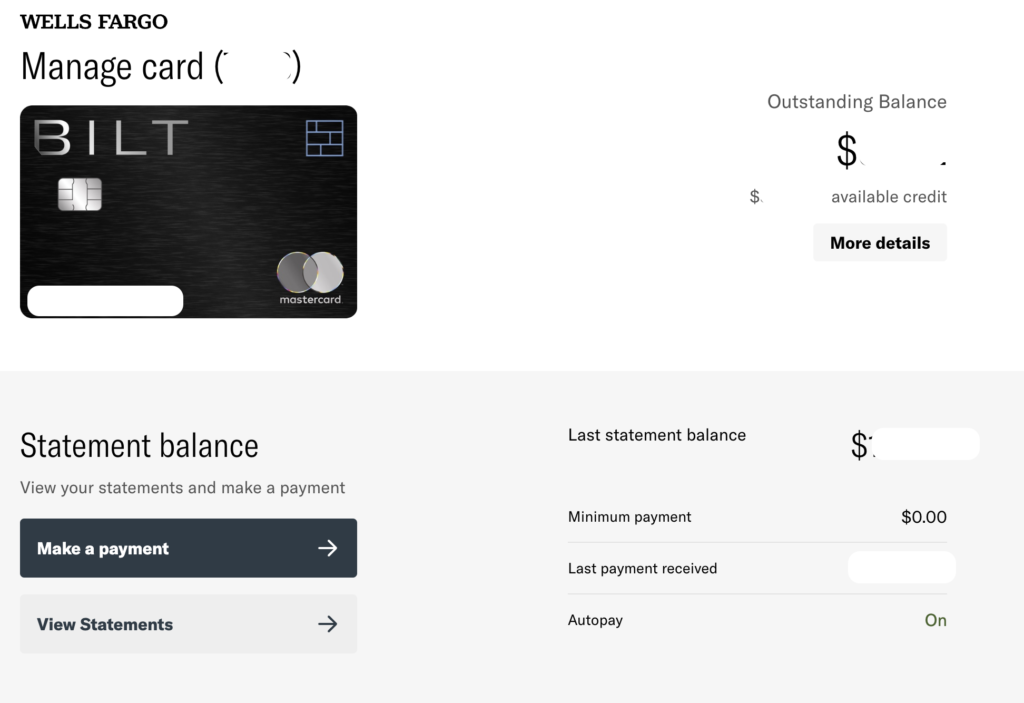 manage your card using bilt website