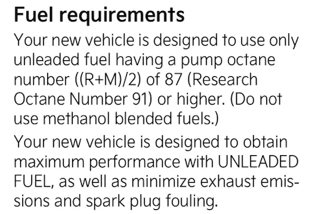 Kia K5 fuel requirements from owner manual