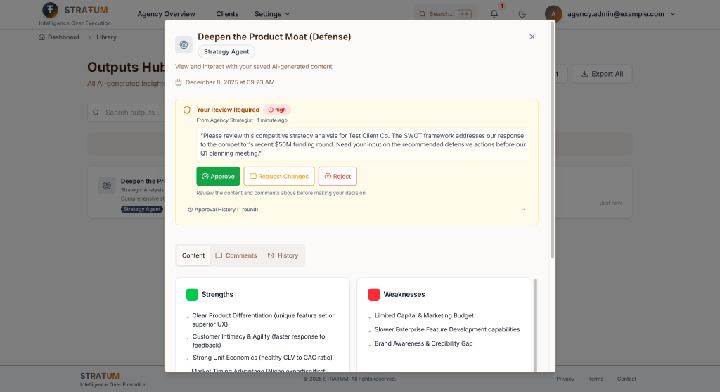 Review content in context with Approve, Request Changes, or Reject options