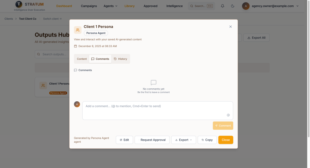 Built-in comments with @mentions—discuss work in context, not scattered across Slack
